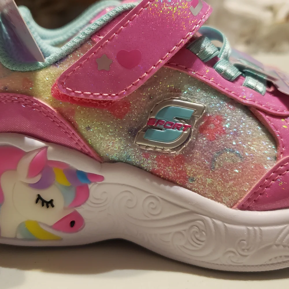 Skechers Kids Pink Glitter Light-Up Sneakers with Teal Accents - Picture 4 of 7